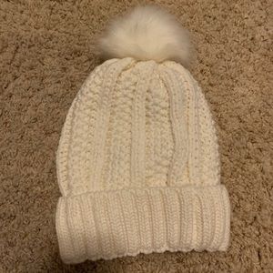 White fuzzy beanie!!